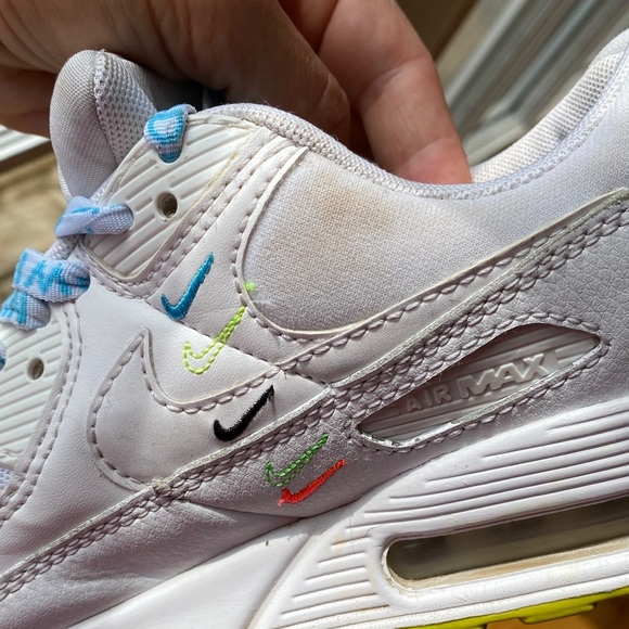 Nike Air White and Teal Sneakers Neon Athletic Shoes - Picture 14 of 15